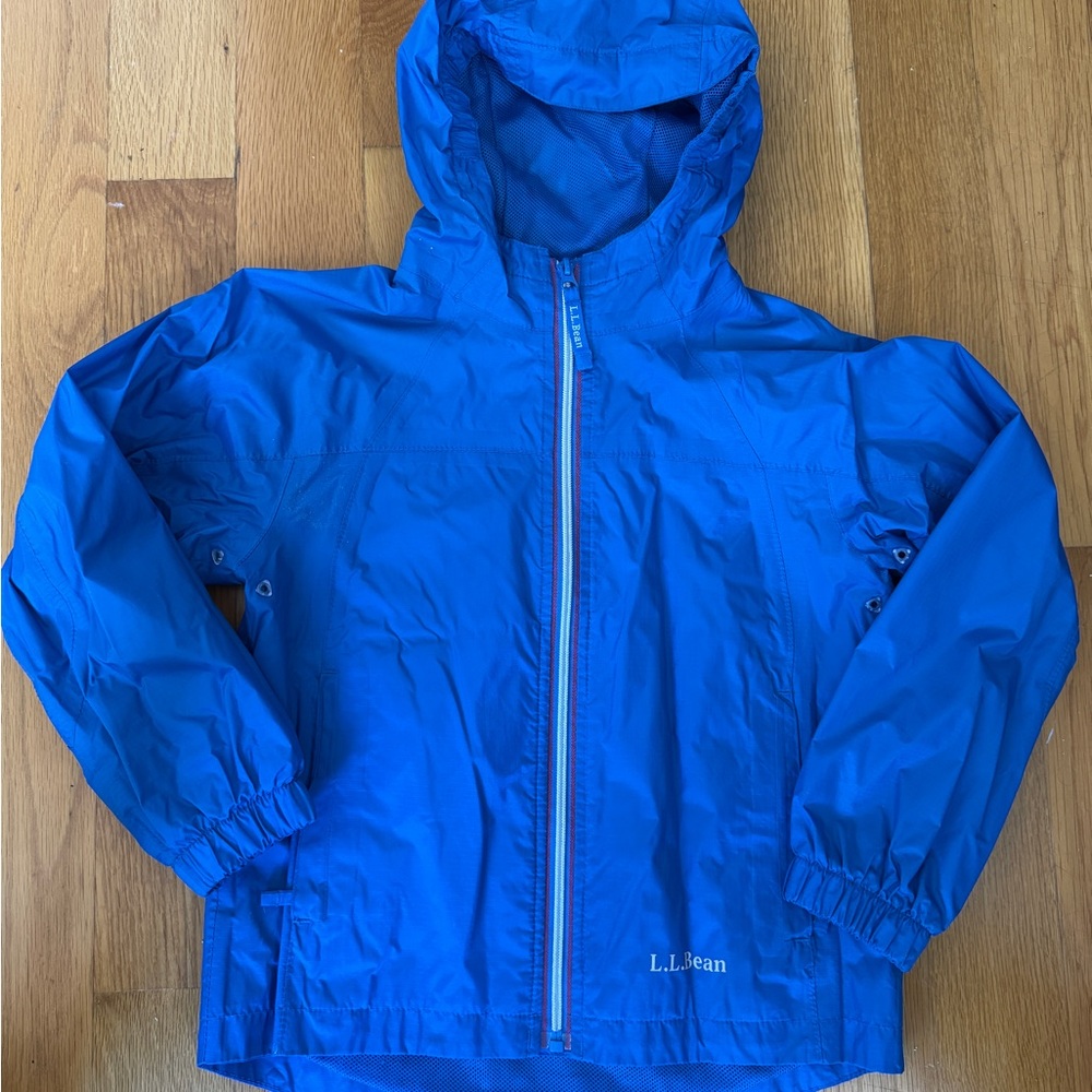 L.L.Bean Kids size 6x-7 Blue Hooded Water Resistant Rain Jacket